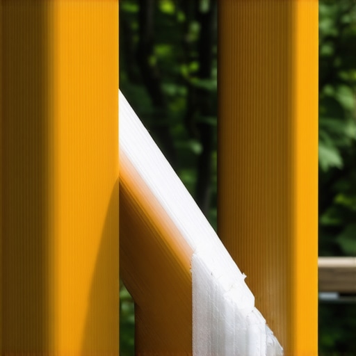 Close-up of painter's tape neatly applied along a deck railing in outdoor setting