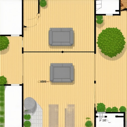 Illustration of a backyard with a scaled deck layout and furniture arrangement for optimal entertaining space