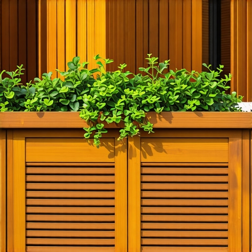 Close-up of wooden planters filled with blooming plants on a Needham backyard deck.