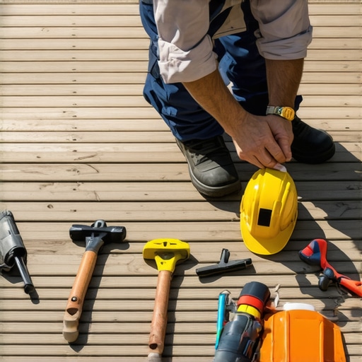 A professional inspecting a wooden deck for damages and safety hazards in Needham.