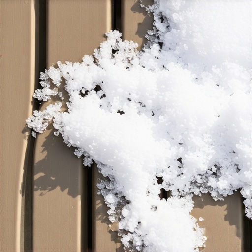 Close-up of composite decking material resistant to snow and ice