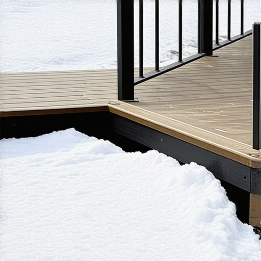 A composite-decked outdoor space covered with snow, demonstrating winter resilience.