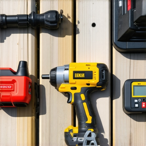 Impact driver, moisture meter, and power washer used in deck upkeep