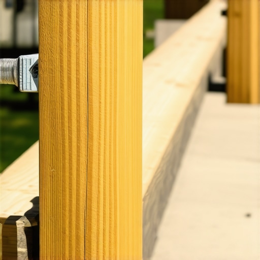 A person setting fence posts on a wooden deck using concrete anchors