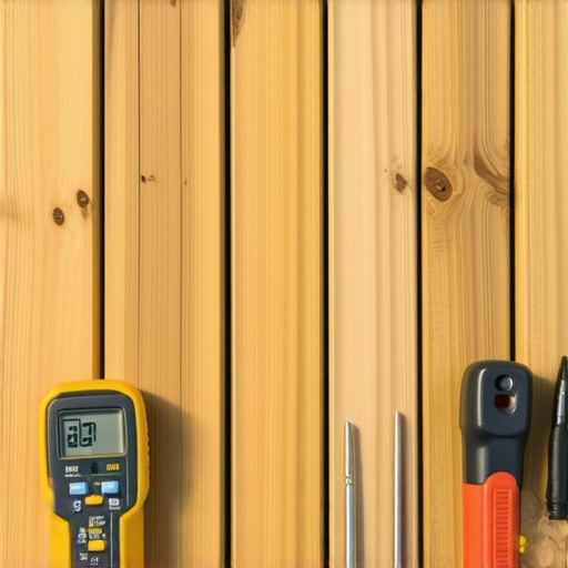 Person using a moisture meter on a Needham-style wooden deck during maintenance.