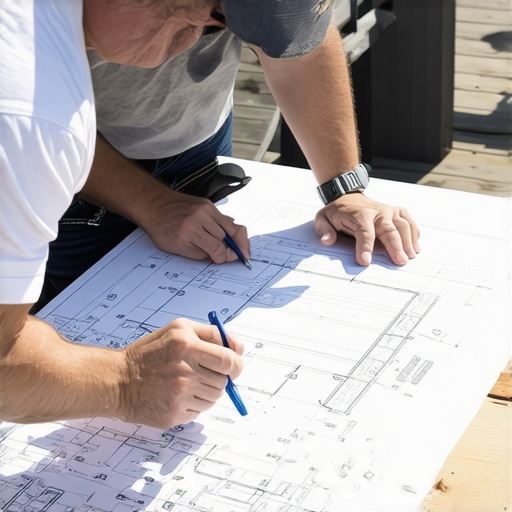 Homeowner discussing deck plans with local contractor outdoors