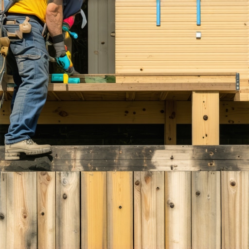Handyman checks support beams and foundation of a wooden deck in Needham
