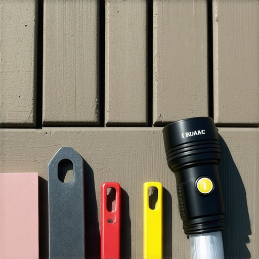 Person checking the edge flashing of a wooden deck with a flashlight