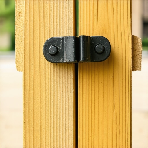 Close-up of hidden deck clips being installed on wooden joists with a level tool