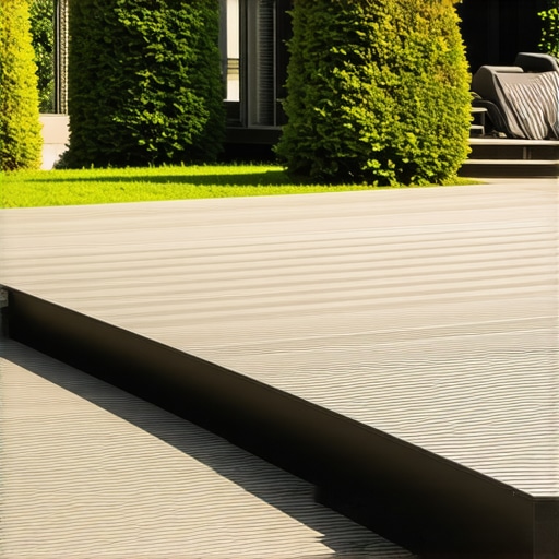 Close-up of sleek aluminum deck railing in a backyard