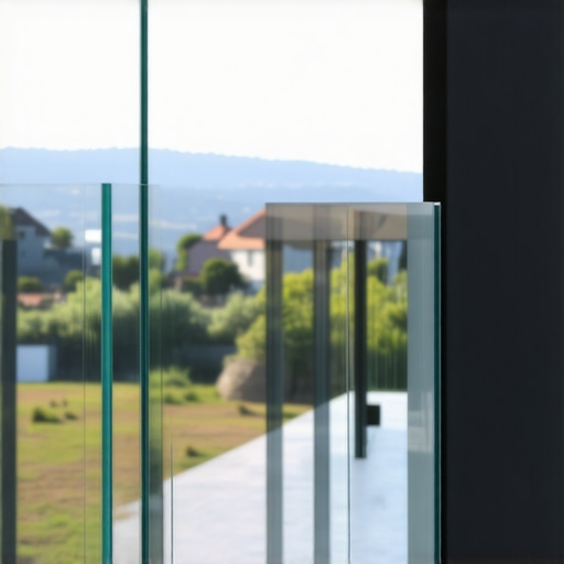 Close-up of a modern glass railing with pet safety features