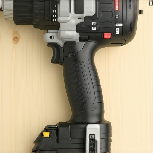 A cordless power drill with adjustable torque setting on a workbench