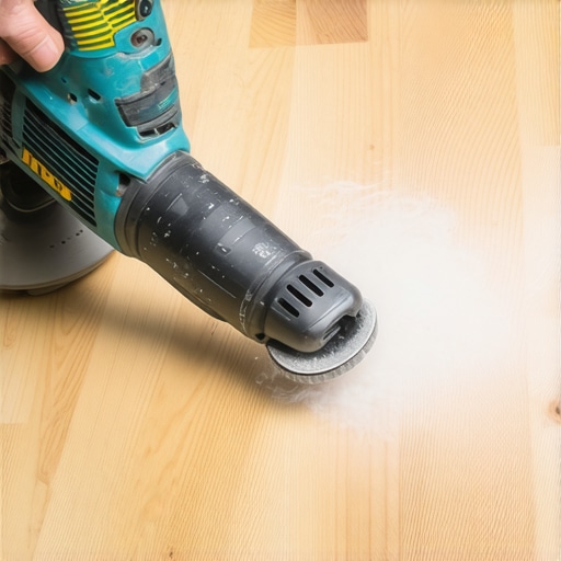 A cordless oscillating multi-tool being used to sand a wooden deck for upkeep