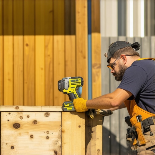 Handyman using laser level and cordless drill
