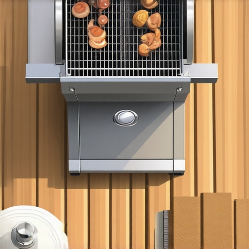 Diagram showing safe distance of grill from deck railings and overhangs.