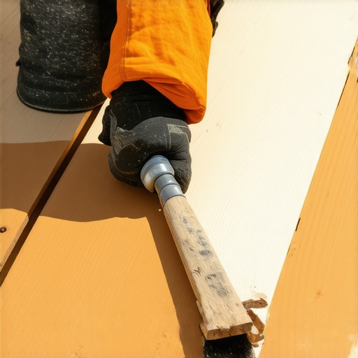 A professional sealing deck board ends with specialized tools during outdoor project