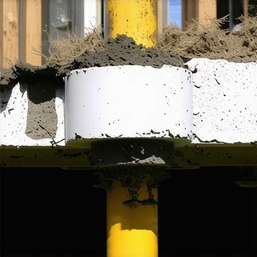 Homeowner applying epoxy to a cracked concrete footing with support piles installed nearby.