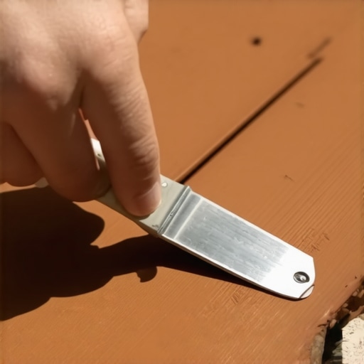 Close-up of hands applying filler to scratched composite decking