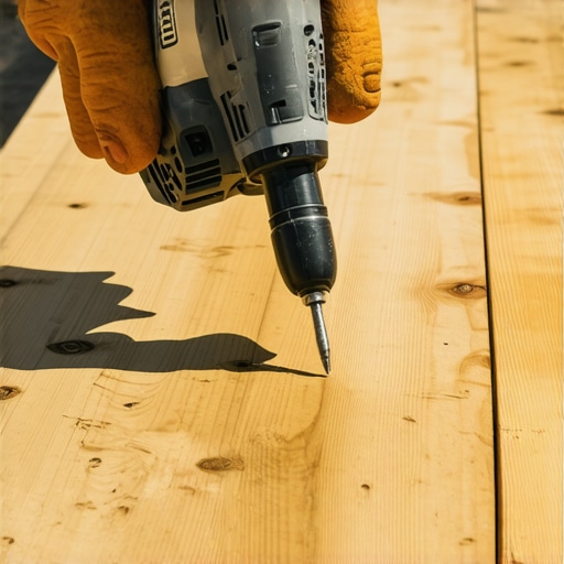 Person using cordless drill to secure deck boards in an outdoor setting