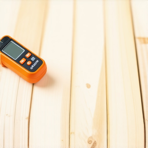 Person measuring moisture levels on the deck wood with a digital meter