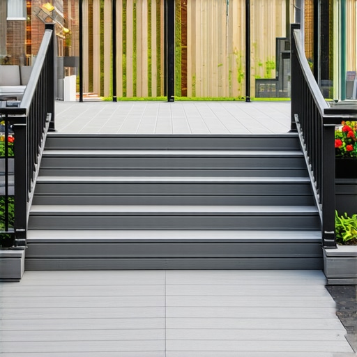 Modern backyard deck with glass railings, drainage features, and composite surface in Needham