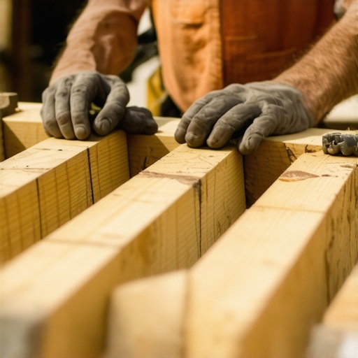 Close-up of a builder examining deck joists for proper installation
