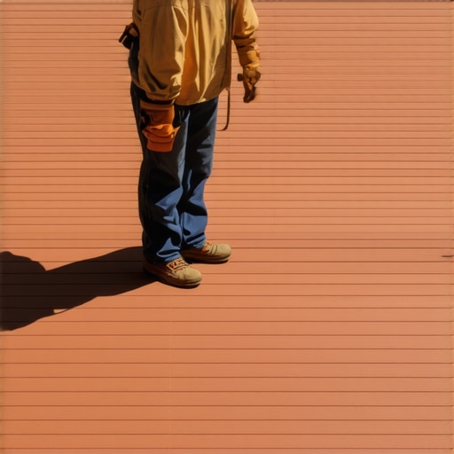 Deck builder examining a mahogany deck for craftsmanship and durability