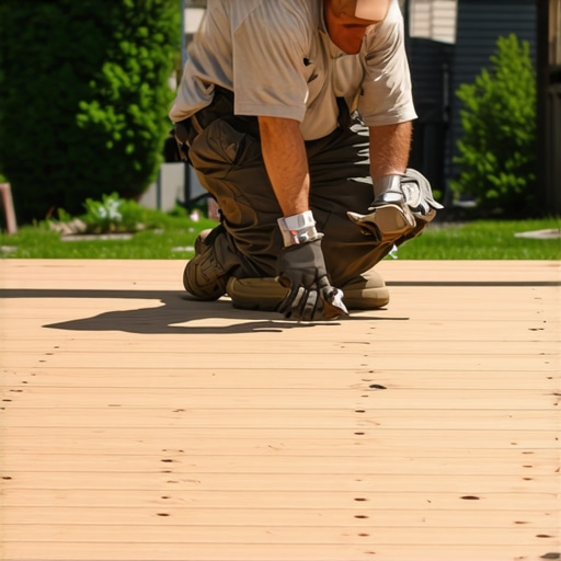 Professional inspector examining a backyard deck for safety