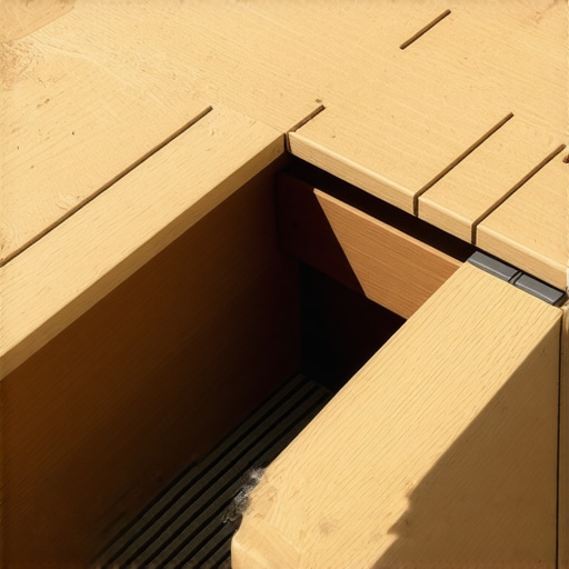 A detailed view of a concealed deck storage compartment with matching decking panels.