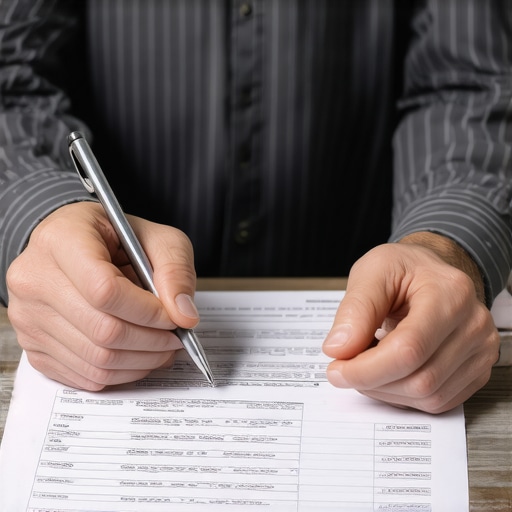 A homeowner reviewing documents with a deck contractor at a construction site.
