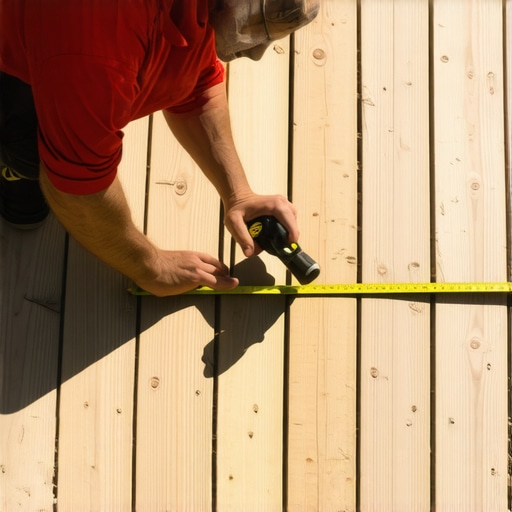 Person inspecting deck joists and ledger board for damage and wear.