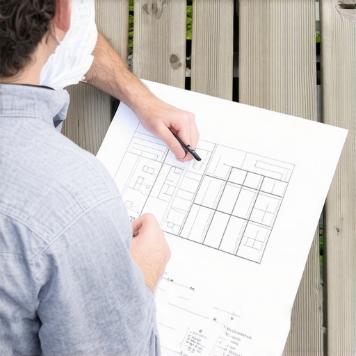 A deck builder presenting design plans to a homeowner in Needham.