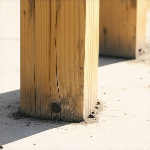 Person checking a wooden deck post for structural integrity during inspection