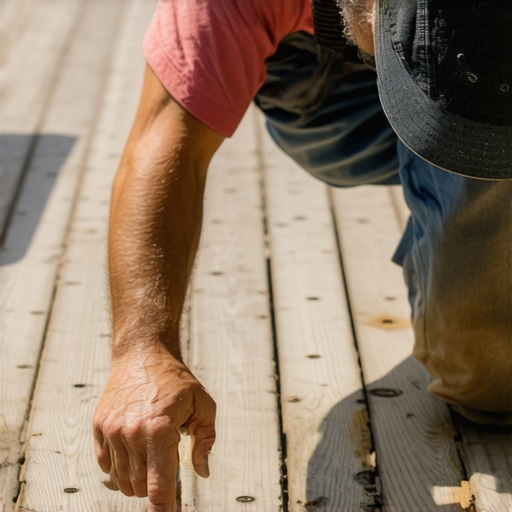 Homeowner checking deck joists and bolts for damage in Needham
