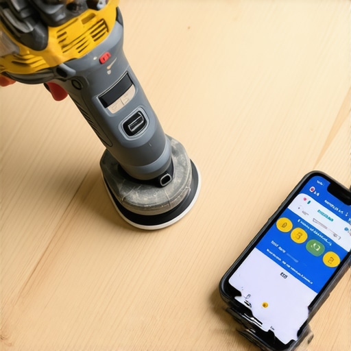 Homeowner using sander and moisture meter on deck with smartphone in Needham