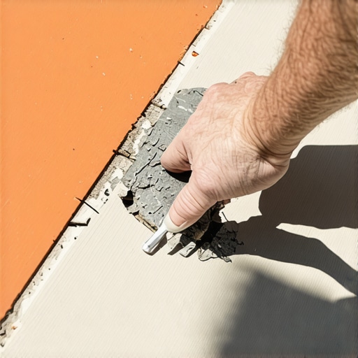 Homeowner applying patch and sealant to a wooden deck hole