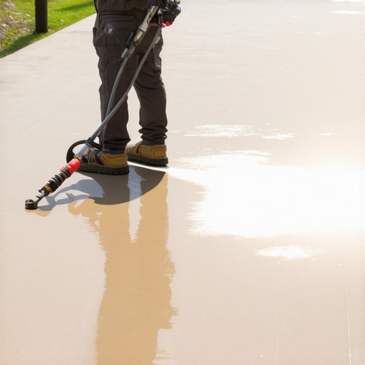 Homeowner cleaning a PVC deck with a cordless pressure washer