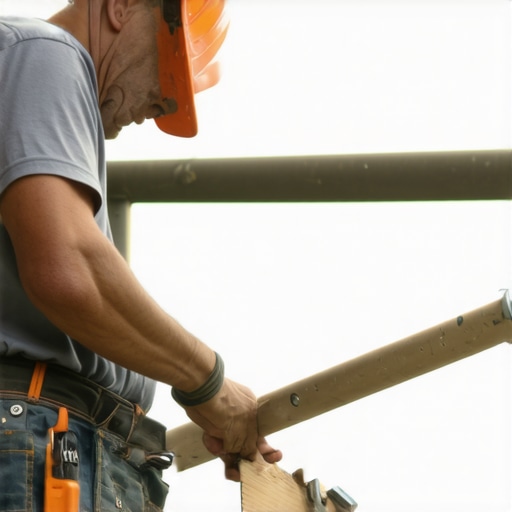 A seasoned deck builder checking a wooden deck for structural soundness