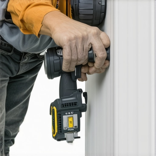 Person tightening deck railing screws with a power drill for stability.