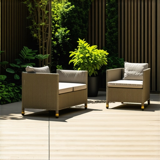 Stylish small deck with modern furniture in Needham Contemporary Needham small outdoor deck with sleek furniture and composite surface