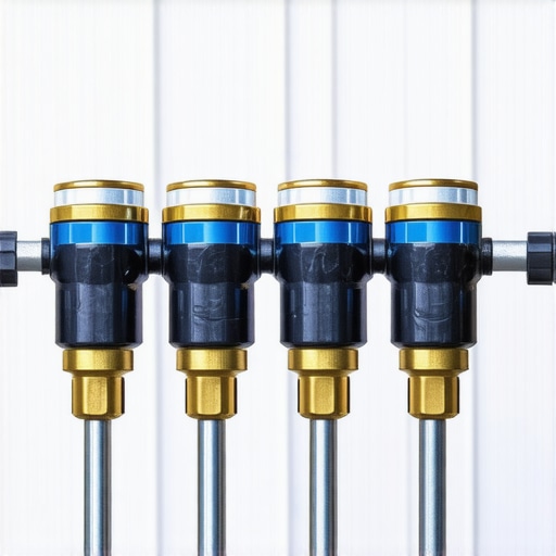 A professional-grade pressure washer with adjustable nozzles on a wooden deck