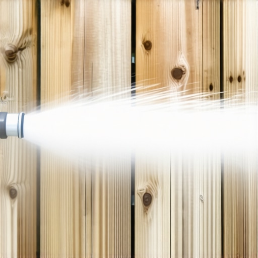 Person cleaning a wooden deck with a power washer fitted with an adjustable nozzle.
